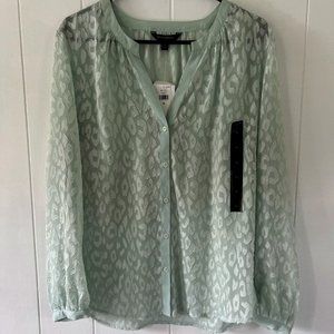Banana Republic Sheer Light Green Animal Print Button up Blouse